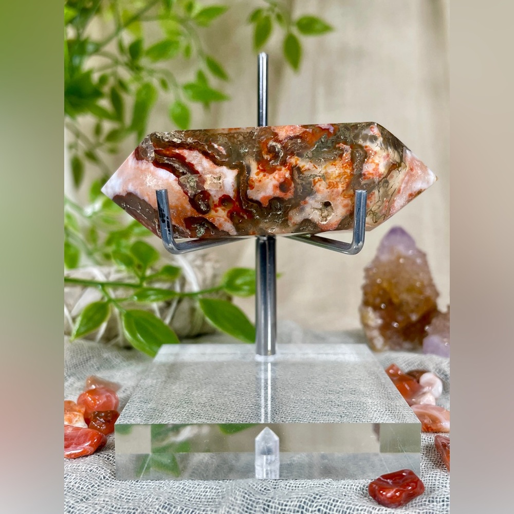 2637 Moss Agate and Carnelian Double Point Crystal